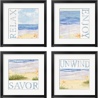 Framed 'Savor the Sea 4 Piece Framed Art Print Set' border=