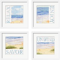 Framed 'Savor the Sea 4 Piece Framed Art Print Set' border=