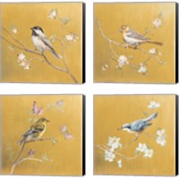 Framed 'Bird on Gold 4 Piece Canvas Print Set' border=