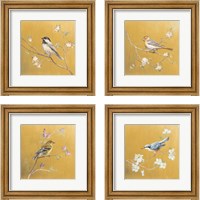 Framed Bird on Gold 4 Piece Framed Art Print Set