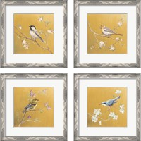 Framed 'Bird on Gold 4 Piece Framed Art Print Set' border=