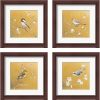 Framed 'Bird on Gold 4 Piece Framed Art Print Set' border=