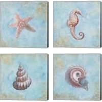 Framed 'Treasures from the Sea Watercolor 4 Piece Canvas Print Set' border=