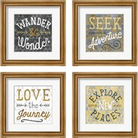 Framed 'Mod Triangles Wanderlust Gold 4 Piece Framed Art Print Set' border=