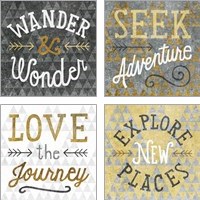 Framed 'Mod Triangles Wanderlust Gold 4 Piece Art Print Set' border=