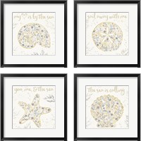 Framed 'Seaside Blossoms Neutral 4 Piece Framed Art Print Set' border=