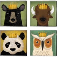 Framed Animal with Crown 4 Piece Canvas Print Set