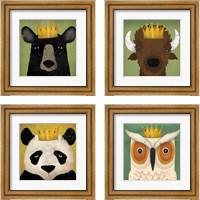 Framed 'Animal with Crown 4 Piece Framed Art Print Set' border=
