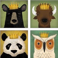 Framed Animal with Crown 4 Piece Art Print Set