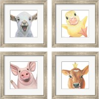 Framed 'Farm Friends 4 Piece Framed Art Print Set' border=