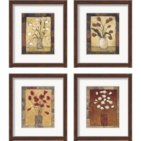 Framed 'Blooms in Border 4 Piece Framed Art Print Set' border=