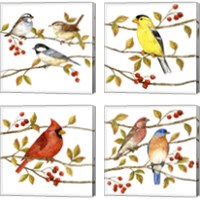 Framed 'Birds & Berries 4 Piece Canvas Print Set' border=