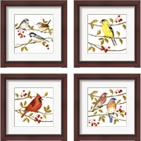 Framed 'Birds & Berries 4 Piece Framed Art Print Set' border=