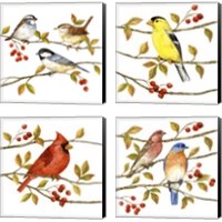 Framed Birds & Berries 4 Piece Canvas Print Set