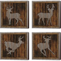 Framed 'Deer Running 4 Piece Canvas Print Set' border=