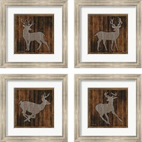Framed 'Deer Running 4 Piece Framed Art Print Set' border=