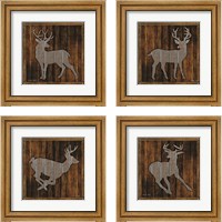 Framed 'Deer Running 4 Piece Framed Art Print Set' border=