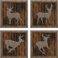 Framed 'Deer Running 4 Piece Art Print Set' border=