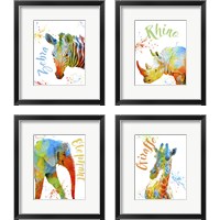 Framed 'Colorful Safari Animals 4 Piece Framed Art Print Set' border=