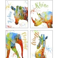 Framed 'Colorful Safari Animals 4 Piece Art Print Set' border=