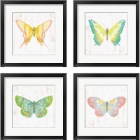 Framed 'White Barn Butterflies 4 Piece Framed Art Print Set' border=