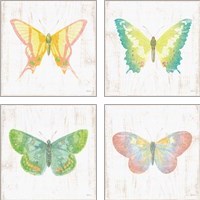 Framed White Barn Butterflies 4 Piece Art Print Set
