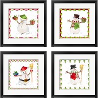 Framed 'Christmas Snowman 4 Piece Framed Art Print Set' border=