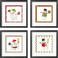 Framed 'Christmas Snowman 4 Piece Framed Art Print Set' border=
