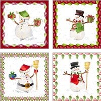 Framed 'Christmas Snowman 4 Piece Art Print Set' border=