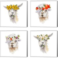 Framed 'Floral Llama 4 Piece Canvas Print Set' border=