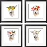 Framed Floral Llama 4 Piece Framed Art Print Set
