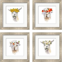 Framed Floral Llama 4 Piece Framed Art Print Set