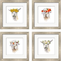 Framed 'Floral Llama 4 Piece Framed Art Print Set' border=