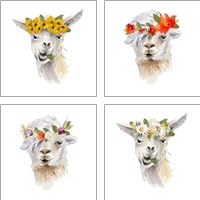 Framed 'Floral Llama 4 Piece Art Print Set' border=