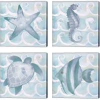 Framed 'Azure Sea Creatures  4 Piece Canvas Print Set' border=