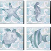 Framed 'Azure Sea Creatures  4 Piece Canvas Print Set' border=