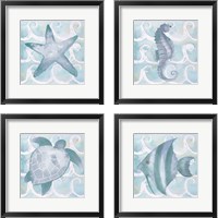 Framed 'Azure Sea Creatures  4 Piece Framed Art Print Set' border=