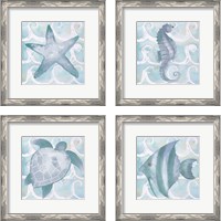 Framed 'Azure Sea Creatures  4 Piece Framed Art Print Set' border=
