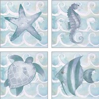 Framed Azure Sea Creatures  4 Piece Art Print Set
