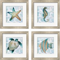 Framed Sea Creatures on Waves  4 Piece Framed Art Print Set