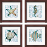 Framed 'Sea Creatures on Waves  4 Piece Framed Art Print Set' border=