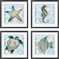 Framed Sea Creatures on Waves  4 Piece Framed Art Print Set