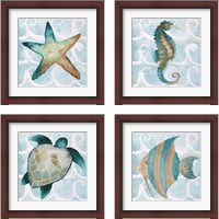 Framed 'Sea Creatures on Waves  4 Piece Framed Art Print Set' border=