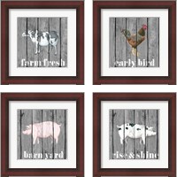 Framed 'Wood Farm Grey  4 Piece Framed Art Print Set' border=