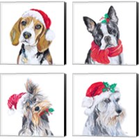 Framed 'Holiday Dog 4 Piece Canvas Print Set' border=