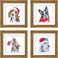 Framed 'Holiday Dog 4 Piece Framed Art Print Set' border=