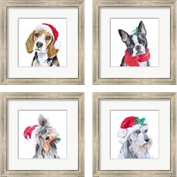 Framed 'Holiday Dog 4 Piece Framed Art Print Set' border=