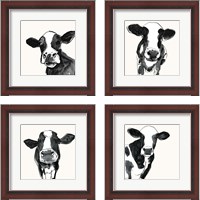 Framed 'Cow Contour 4 Piece Framed Art Print Set' border=