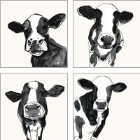 Framed 'Cow Contour 4 Piece Art Print Set' border=