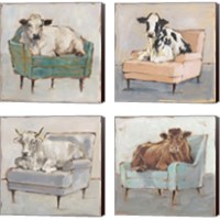 Framed 'Moo-ving In 4 Piece Canvas Print Set' border=